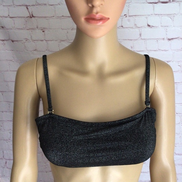 California Waves Shimmering Black Bandeau Removable Straps Bikini Top - NWT - Picture 1 of 7